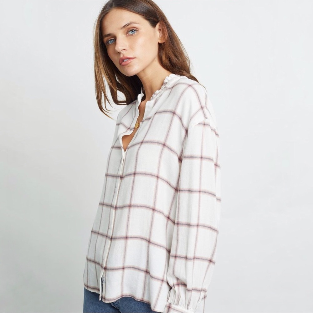Rails Andie Ruffled Button Down Plaid Flannel Shi… - image 1